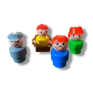 Vintage Fisher-Price Little People Set - 4 Figures & Chair - Classic Playtime